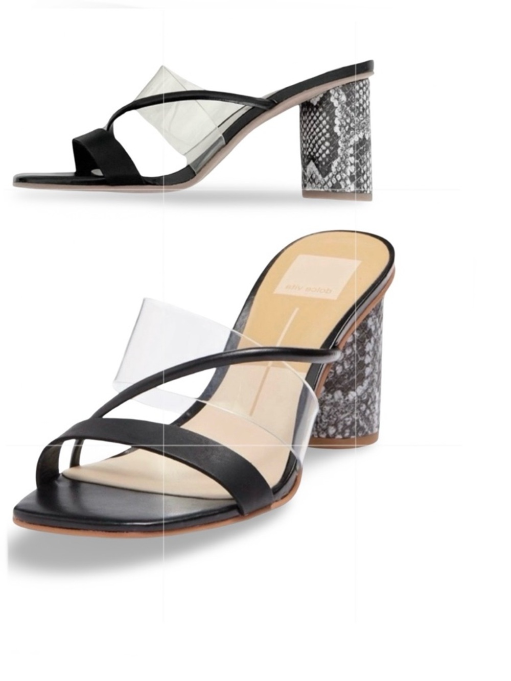 Dolce Vita Snake Skin Block Heel Clear Strap Slides Sandal Black Gray White Sz 8